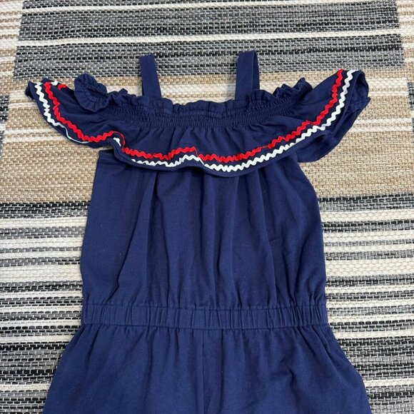 Janie and Jack Girls Ric Rac Cold Shoulder Romper 100% Cotton Patriotic Blue 7 - Picture 6 of 8